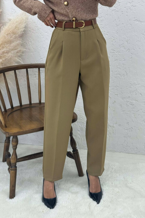 ONE COLOR BELT DETAIL WOMEN TROUSERS DARK KHAKI/KAKI E ERRET - 3