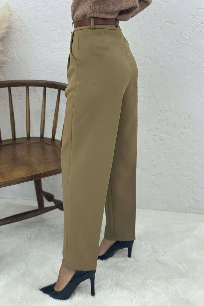 ONE COLOR BELT DETAIL WOMEN TROUSERS DARK KHAKI/KAKI E ERRET - 4