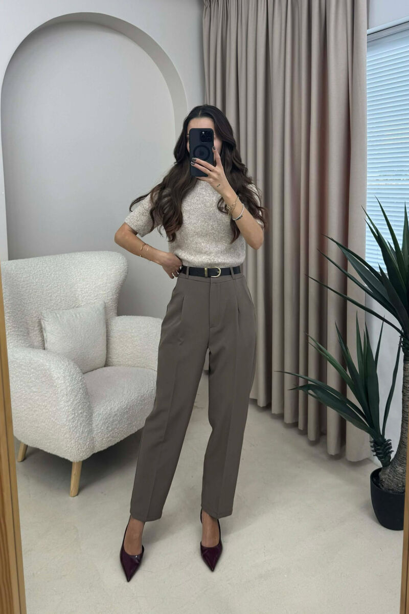 ONE COLOR BELT DETAIL WOMEN TROUSERS LIGHT BROWN/KAZB - 2