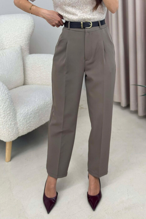 ONE COLOR BELT DETAIL WOMEN TROUSERS LIGHT BROWN/KAZB - 3