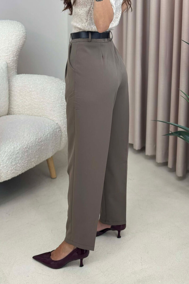 ONE COLOR BELT DETAIL WOMEN TROUSERS LIGHT BROWN/KAZB - 4