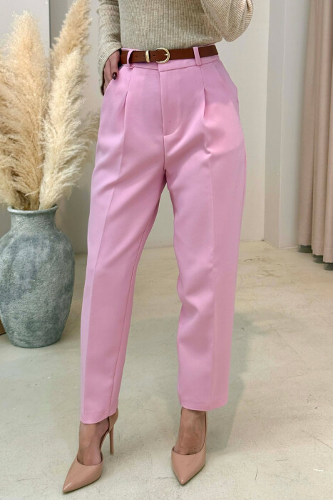 ONE COLOR BELT DETAIL WOMEN TROUSERS PINK/ROZE - 3