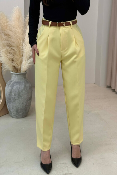 ONE COLOR BELT DETAIL WOMEN TROUSERS YELLOW/E VERDHE - 3