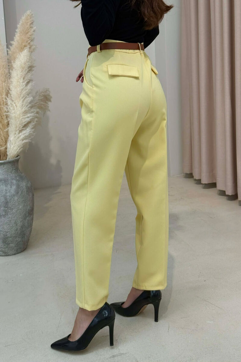 ONE COLOR BELT DETAIL WOMEN TROUSERS YELLOW/E VERDHE - 4