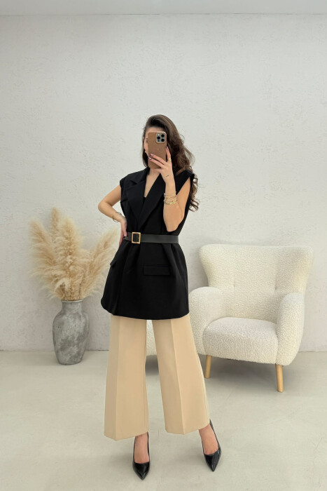 ONE COLOR BELT DETAIL WOMEN VEST BLACK/ E ZEZE - 2