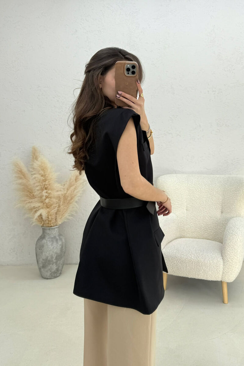 ONE COLOR BELT DETAIL WOMEN VEST BLACK/ E ZEZE - 4