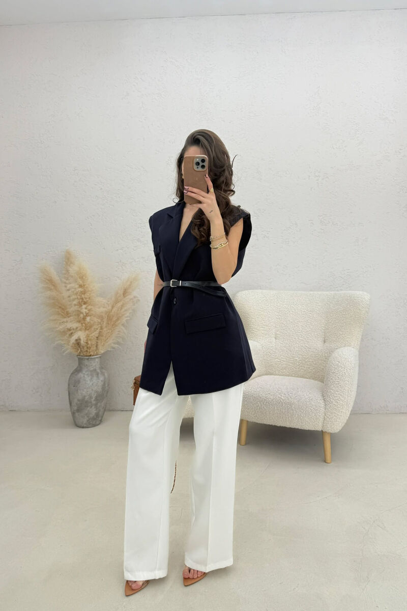 ONE COLOR BELT DETAIL WOMEN VEST BLUE/BLU - 2