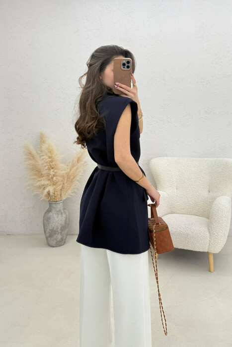 ONE COLOR BELT DETAIL WOMEN VEST BLUE/BLU - 3