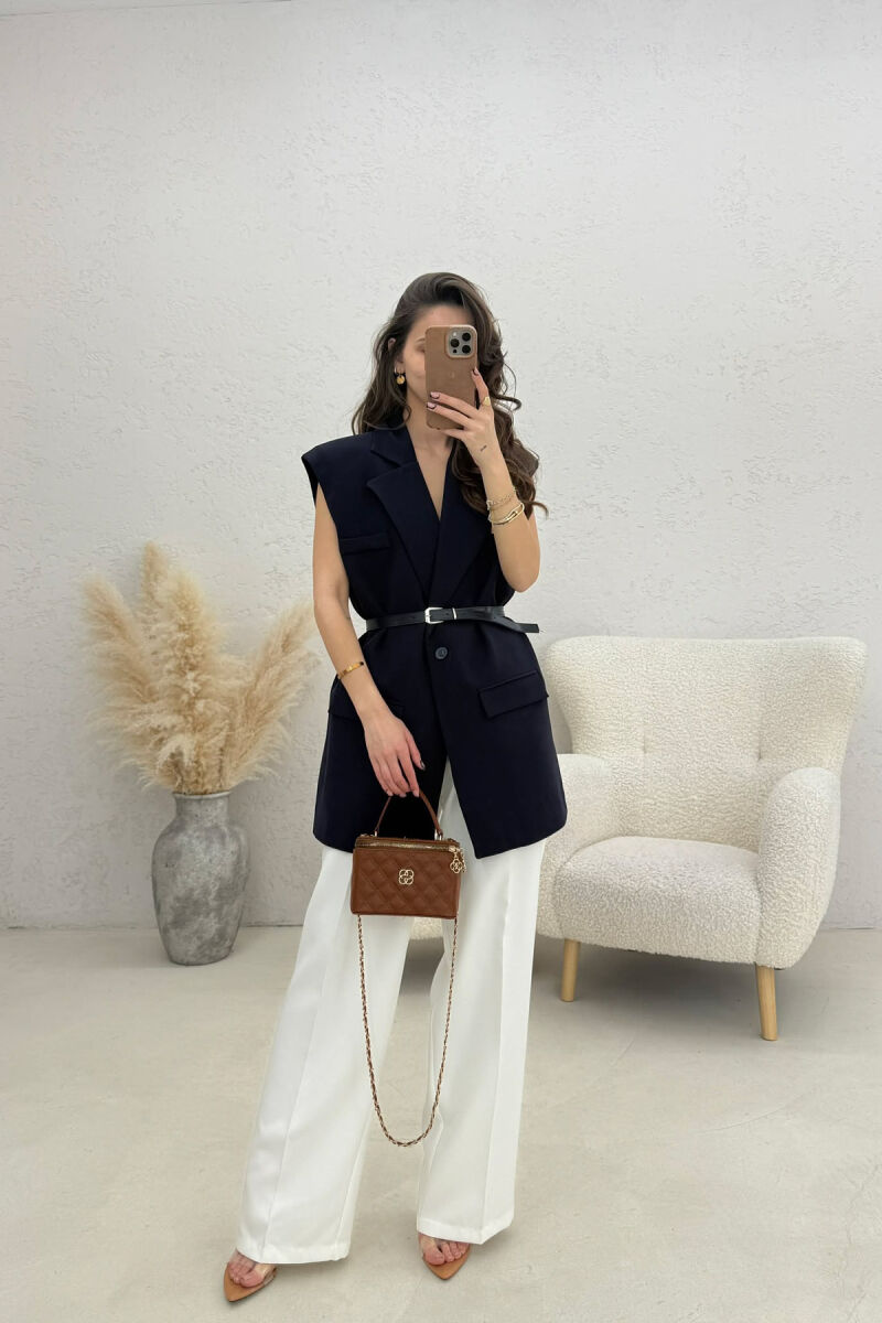 ONE COLOR BELT DETAIL WOMEN VEST BLUE/BLU - 4