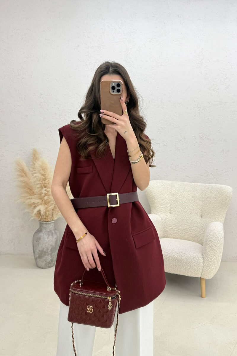 ONE COLOR BELT DETAIL WOMEN VEST BURGUNDY/VISHNJE - 2