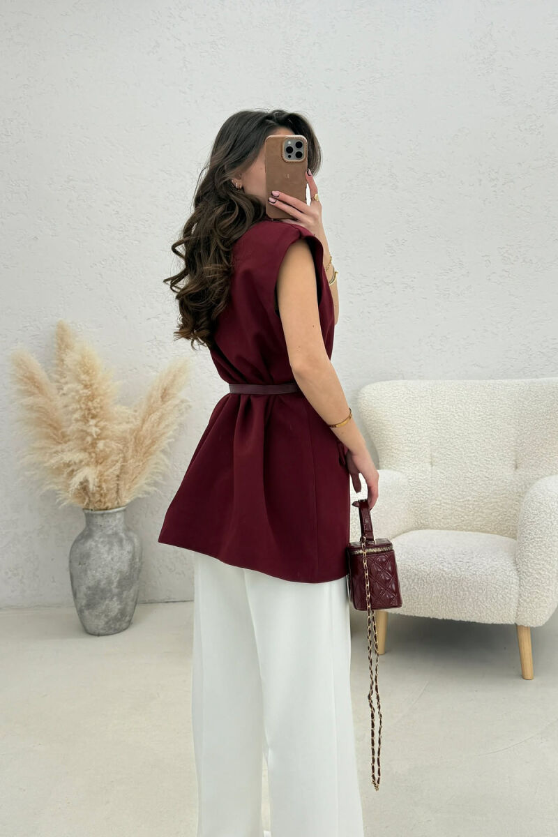 ONE COLOR BELT DETAIL WOMEN VEST BURGUNDY/VISHNJE - 4