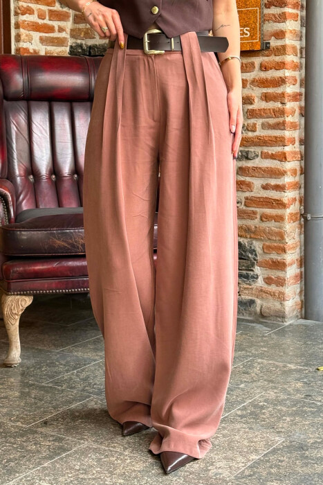 ONE COLOR BELT DETRAIL WOMAN TROUSERS BROWN/KAFE - 2
