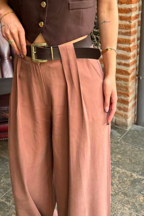 ONE COLOR BELT DETRAIL WOMAN TROUSERS BROWN/KAFE - 3