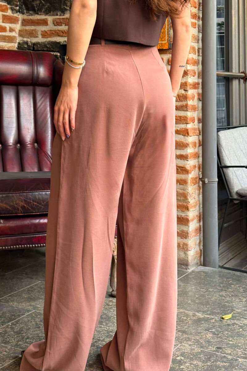 ONE COLOR BELT DETRAIL WOMAN TROUSERS BROWN/KAFE - 4