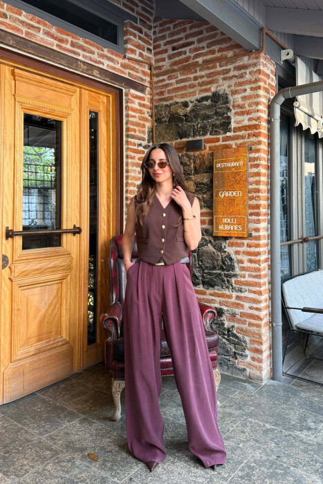 ONE COLOR BELT DETRAIL WOMAN TROUSERS DARK PURPLE/LEJLA ERRET - KLAUDIO FASHION