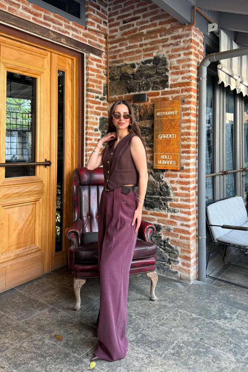 ONE COLOR BELT DETRAIL WOMAN TROUSERS DARK PURPLE/LEJLA ERRET - 2