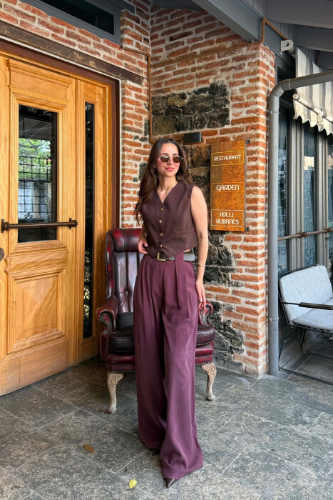 ONE COLOR BELT DETRAIL WOMAN TROUSERS DARK PURPLE/LEJLA ERRET - 3