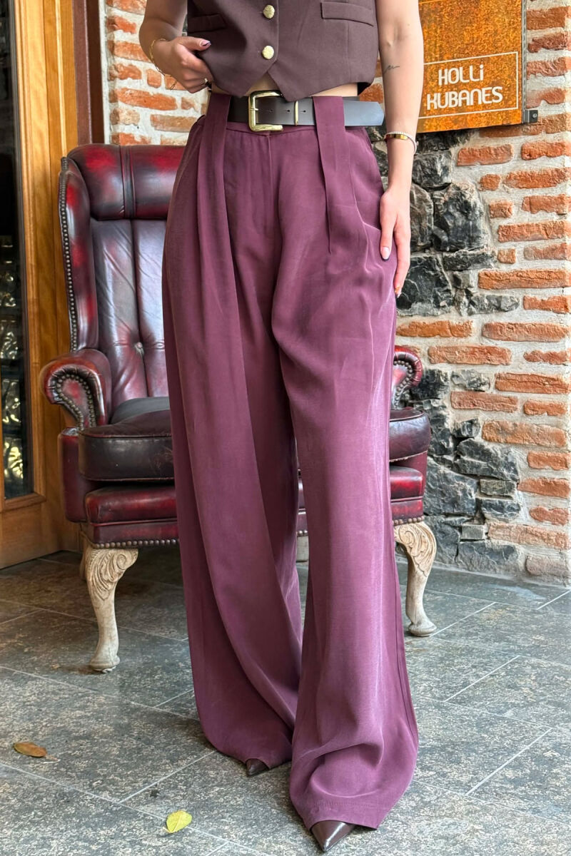 ONE COLOR BELT DETRAIL WOMAN TROUSERS DARK PURPLE/LEJLA ERRET - 4