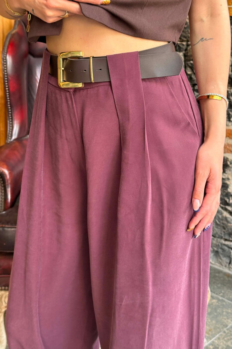 ONE COLOR BELT DETRAIL WOMAN TROUSERS DARK PURPLE/LEJLA ERRET - 5