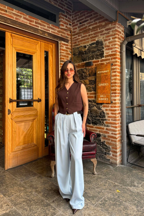 ONE COLOR BELT DETRAIL WOMAN TROUSERS LIGHTBLUE/BZ - KLAUDIO FASHION