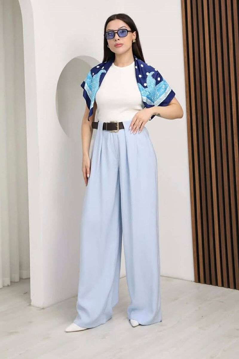 ONE COLOR BELT DETRAIL WOMAN TROUSERS LIGHTBLUE/BZ - 2