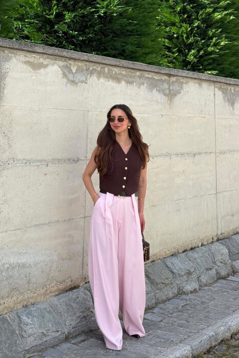 PANTALLONA ME DETAJIN E RRIPIT PER FEMRA NE NGJYRE ROZE - KLAUDIO FASHION