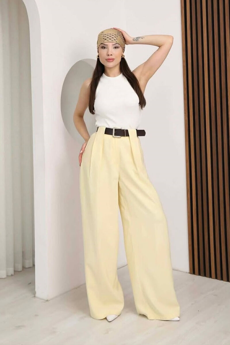 ONE COLOR BELT DETRAIL WOMAN TROUSERS YELLOW/E VERDHE - 1