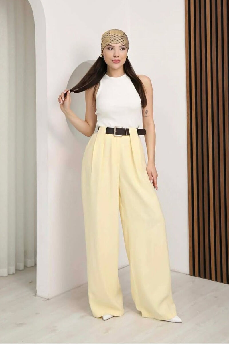 ONE COLOR BELT DETRAIL WOMAN TROUSERS YELLOW/E VERDHE - 2