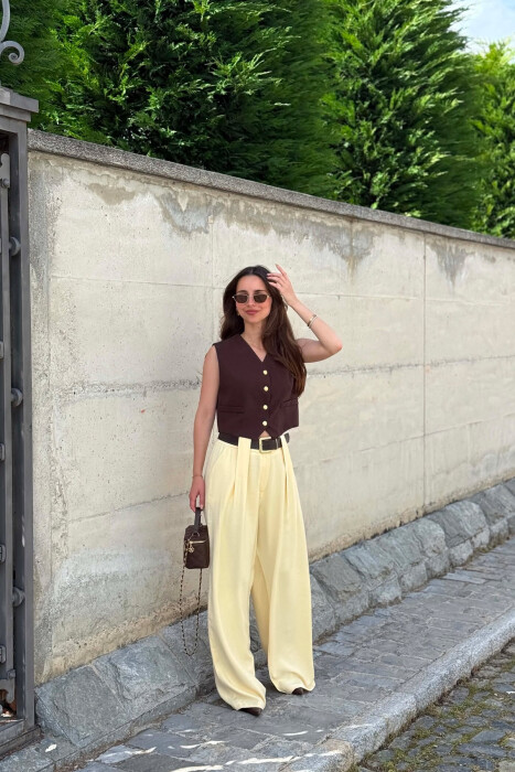 ONE COLOR BELT DETRAIL WOMAN TROUSERS YELLOW/E VERDHE - 2