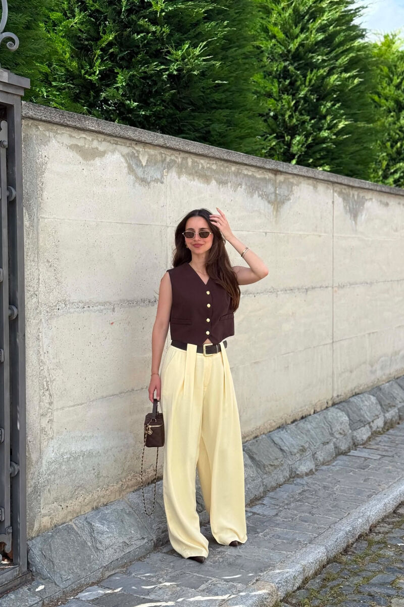 ONE COLOR BELT DETRAIL WOMAN TROUSERS YELLOW/E VERDHE - 2