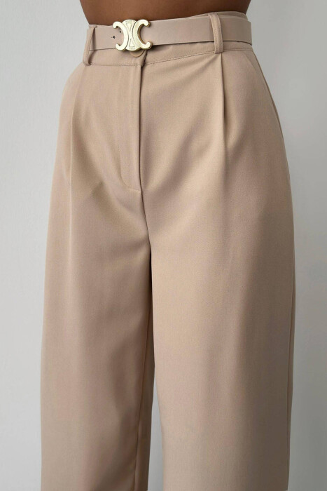 ONE COLOR BELT TROUSERS WOMAN CREAM/KREM - 2