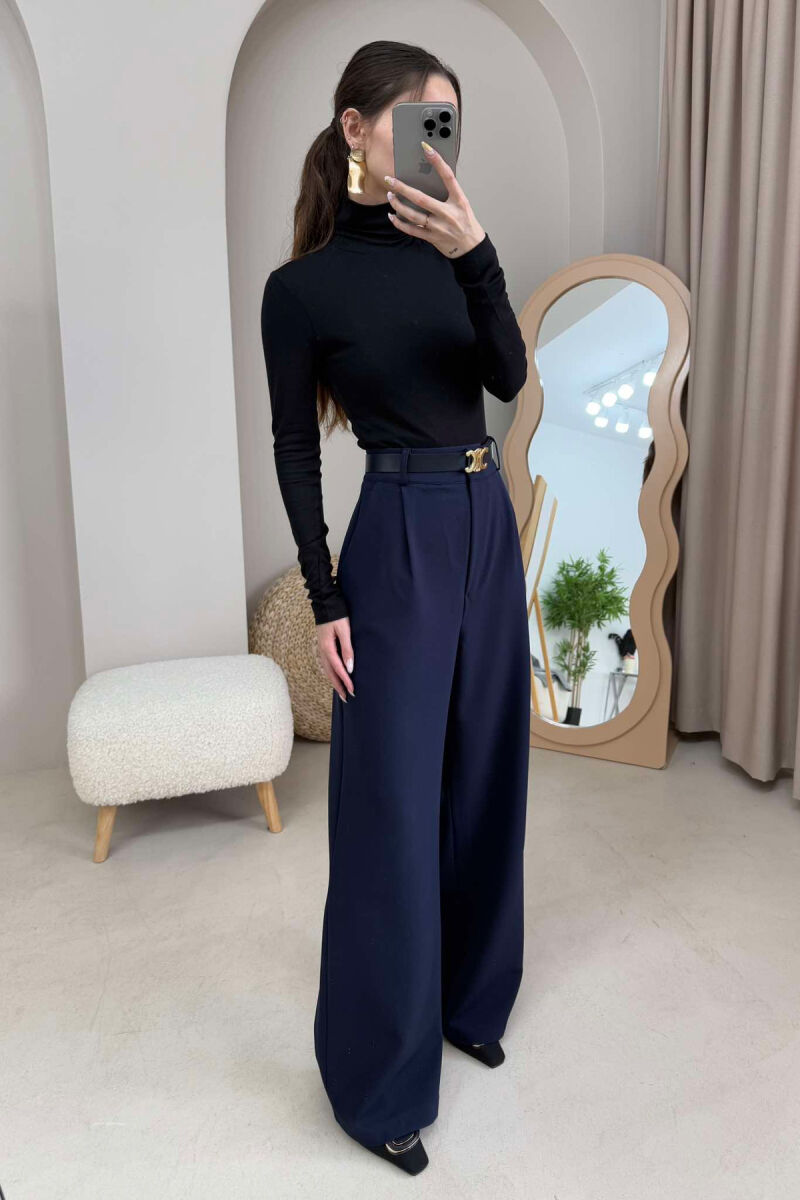 ONE COLOR BELT TROUSERS WOMAN DARK BLUE/BEE - 3