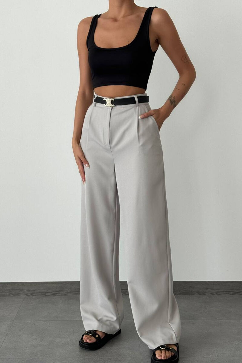 ONE COLOR BELT TROUSERS WOMAN LIGHT GREY/GZ - 1