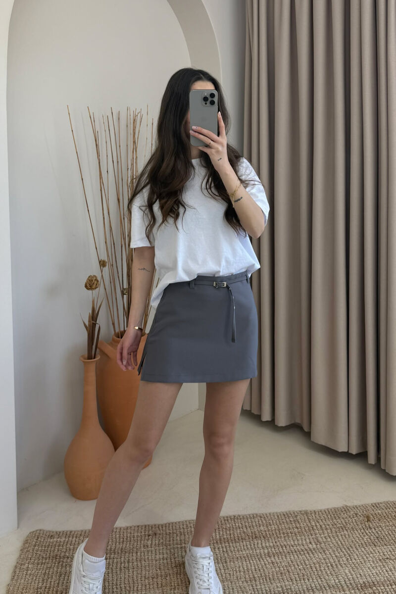 ONE COLOR BELT WOMEN SKIRT GREY/GRI - 4