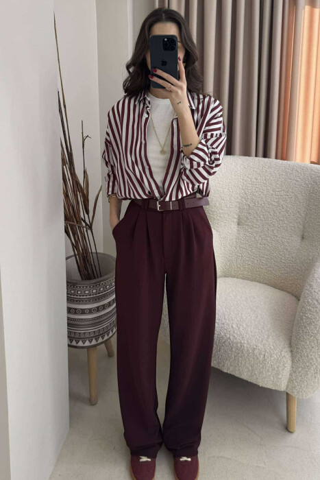 ONE COLOR BELT WOMEN TROUSERS BURGUNDY/VISHNJE 