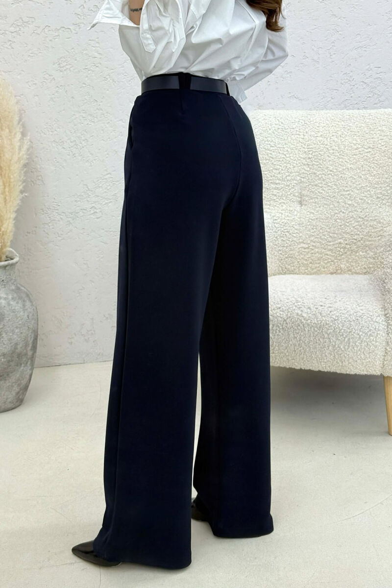ONE COLOR BELT WOMEN TROUSERS DARK BLUE/BEE - 4