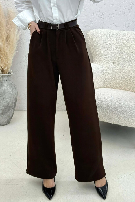 ONE COLOR BELT WOMEN TROUSERS DARK BROWN/KAE - 1