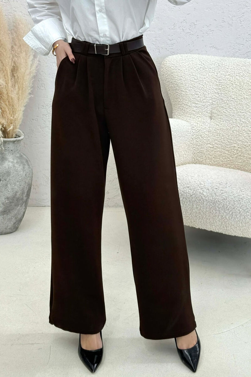ONE COLOR BELT WOMEN TROUSERS DARK BROWN/KAE - 1