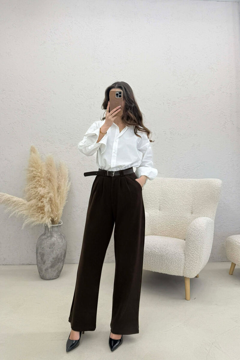 ONE COLOR BELT WOMEN TROUSERS DARK BROWN/KAE - 3