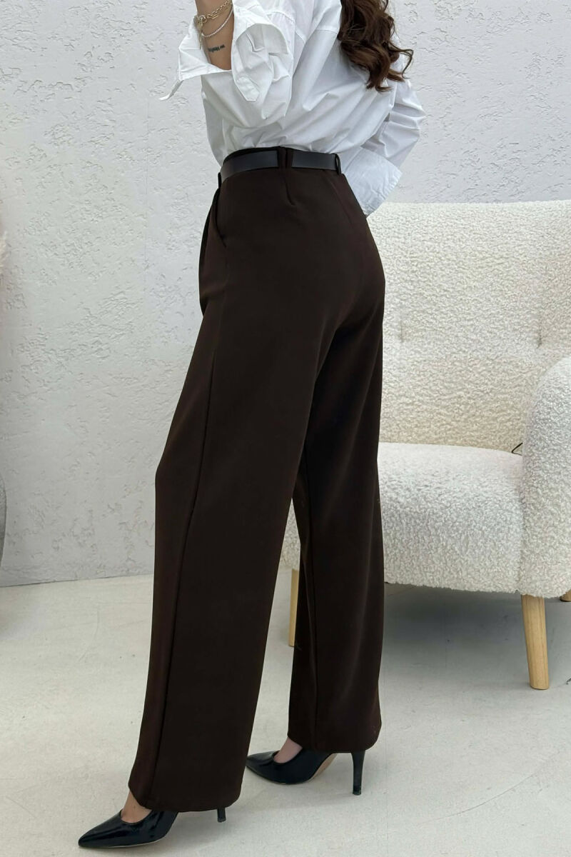 ONE COLOR BELT WOMEN TROUSERS DARK BROWN/KAE - 4