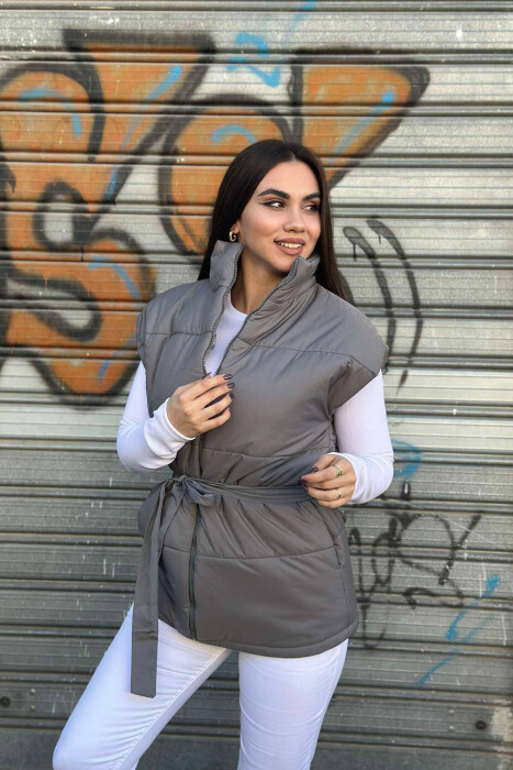 ONE COLOR BELT WOMEN VEST GREY/GRI 