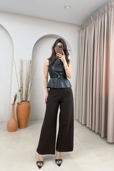 ONE COLOR BELTED LEATHER WOMEN VEST BLACK/ E ZEZE - 3