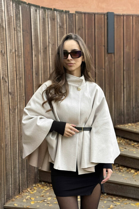 ONE COLOR BELTED WOMEN CAPE COAT BEIGE/BEZHE - 2