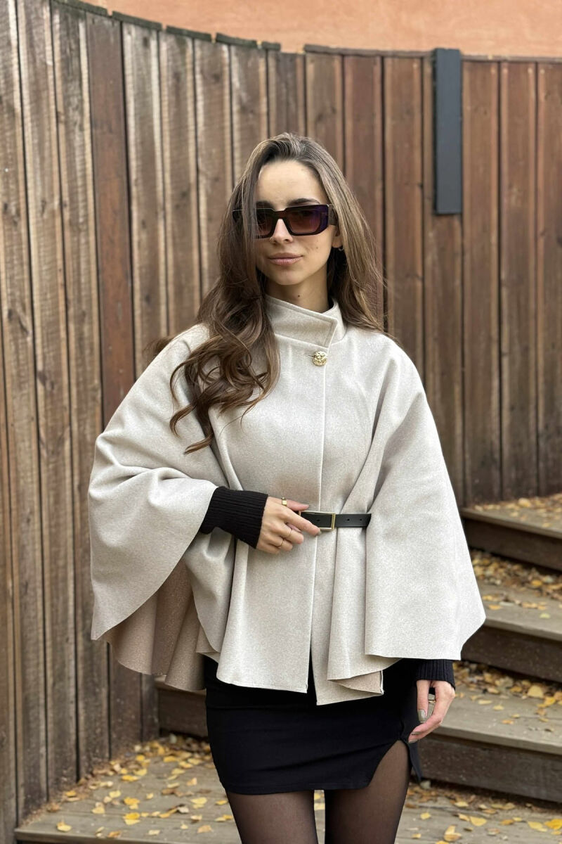 ONE COLOR BELTED WOMEN CAPE COAT BEIGE/BEZHE - 2