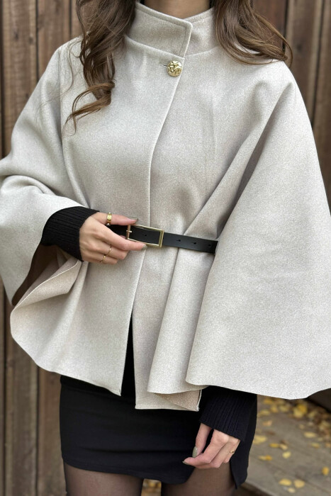 ONE COLOR BELTED WOMEN CAPE COAT BEIGE/BEZHE - 3