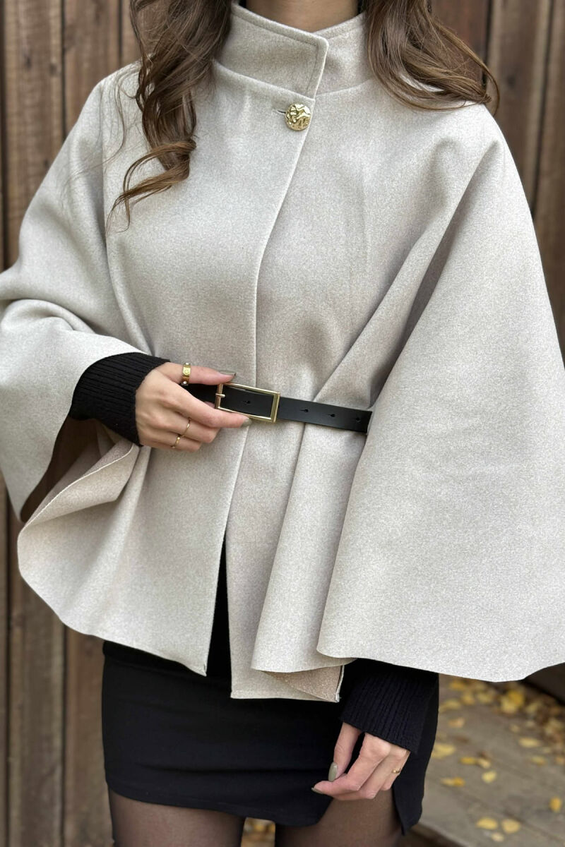 ONE COLOR BELTED WOMEN CAPE COAT BEIGE/BEZHE - 3