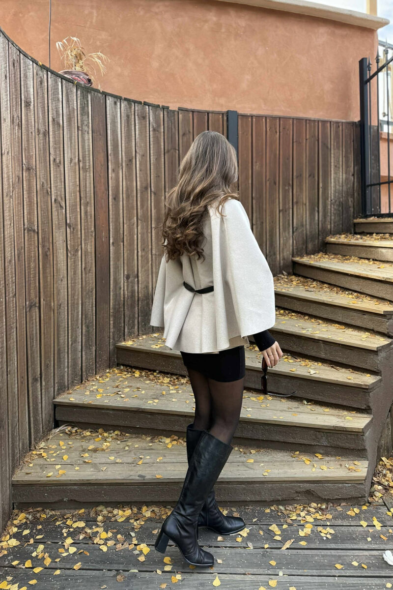 ONE COLOR BELTED WOMEN CAPE COAT BEIGE/BEZHE - 4