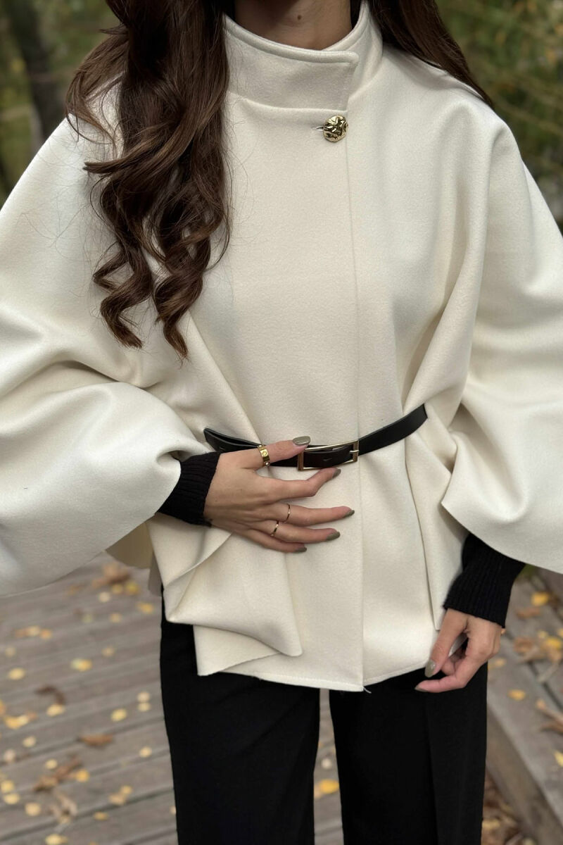 ONE COLOR BELTED WOMEN CAPE COAT WHITE-E BARDHE - 2