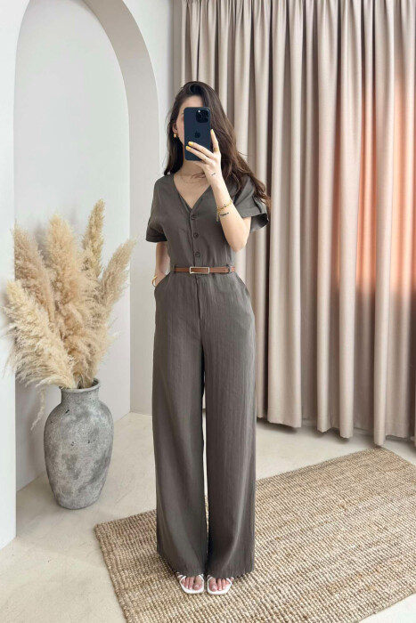ONE COLOR BELTED WOMEN JUMPSUIT GREEN/JESHILE - 2
