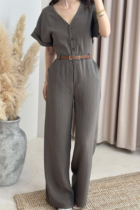 ONE COLOR BELTED WOMEN JUMPSUIT GREEN/JESHILE - 3